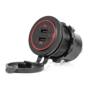 Dual USB C auto lader12/24V 3.0A max rood verlicht met aan-uit schakelaar