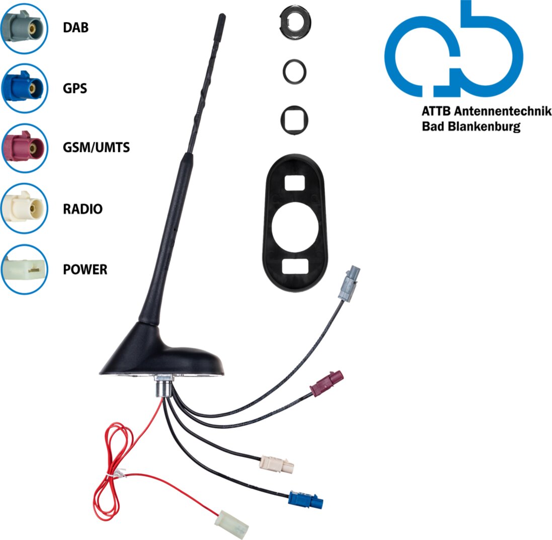 Bad Blankenburg 16V Dak antenne AM/FM DAB+ GNSS UMTS 76graden hoek, actief