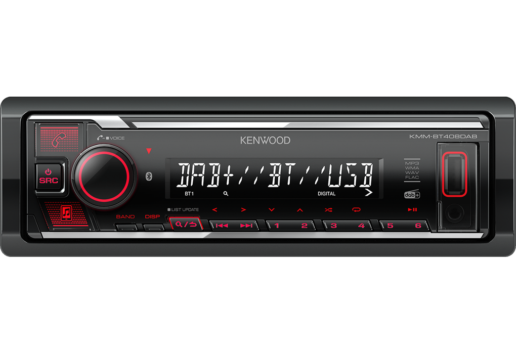 Kenwood KMM-BT408DAB Bluetooth autoradio + DAB - inclusief DAB+ antenne - Rood