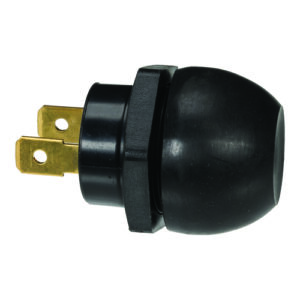 drukschakelaar rond 22,5 mm aan/ uit 12v15A 2 tab rood met rubber kap in blister