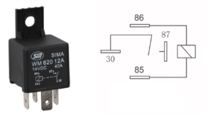 4 polig relais + bevestigingsbeugel 1a bedrading standaard spoel 12v, 40a, 1,6w 26,5x26,5x24,5 (+16)