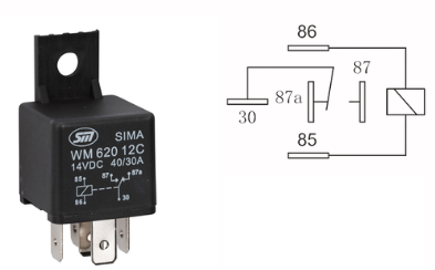 5 polig relais + beugel 1a bedrading standaard spoel 12v, 40/30a, 1,6w 26,5x26,5x24,5 (+16)