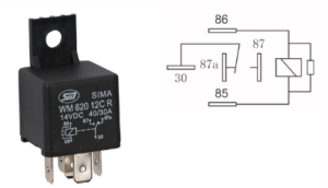 5 polig relais + beugel 1a bedrading standaard spoel weerstand 12v,40/30a,1,6w26,5x26,5x24,5(+16)