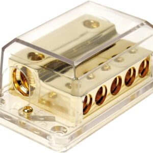 Power distribution block (gold) 2x35-50 mm² in / 5x20 mm out