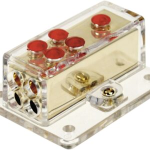 Power distribution block (gold) 1x20 mm² in / 4x10 mm² out