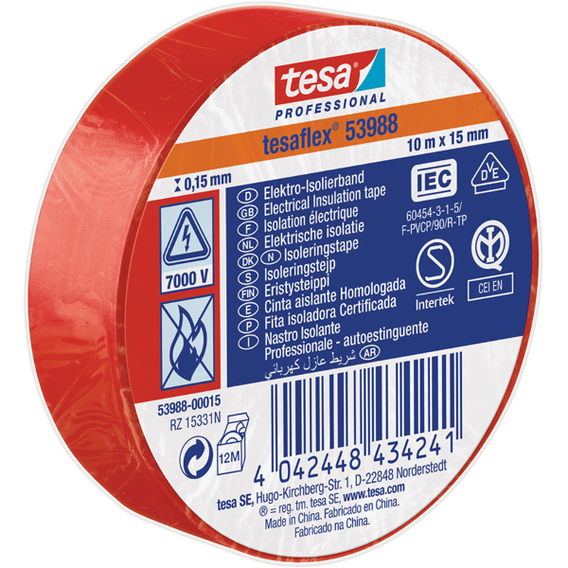 TESAFLEX 53988  L.10mtr x B.15mm Rood (Per 10 Stuks)