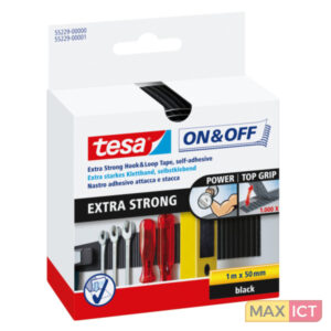 Tesa 55229 zwart on&off extra sterke klittenbandstrook 1 meter x 50 mm. (Per 6 Stuks)