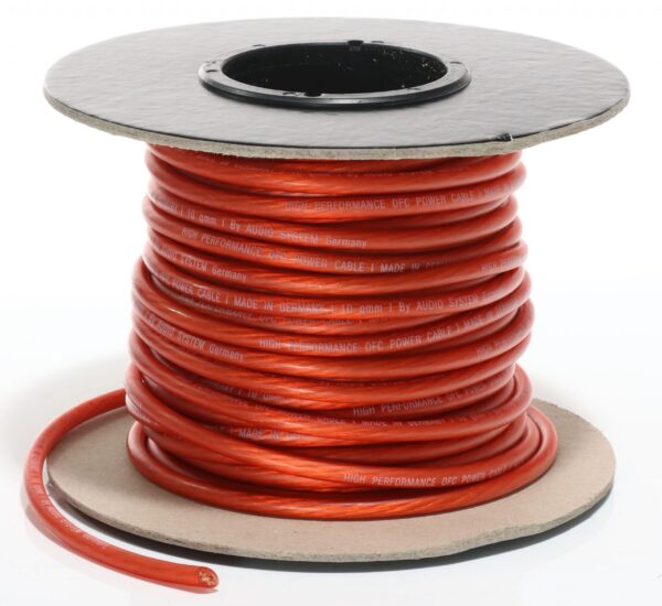 AUDIO SYSTEM HIGH-Performance 10mm² power Kabel. Per rol van 25 meter Rood